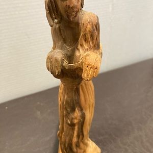 Antique Wooden Hand-carved  Primitive Woman Carrying Water Jug